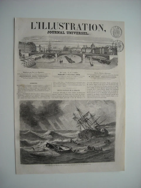 Gravure 1863. Etats-Unis. Perte Du Monitor En Vue Du Cap Hatteras. Avec Explicat