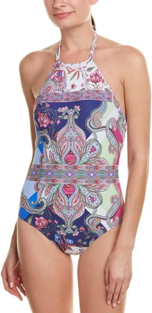 La Blanca Womens Paisley High Neck Halter One Piece Swimsuit Multi Size 8