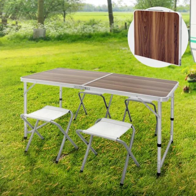 Mesa plegable + 4 sillas de aluminio portátil camping terraza jardín mesa 120cm