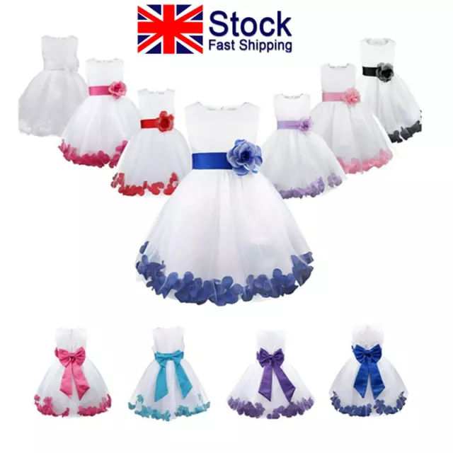 UK Flower Girl Dress Princess Wedding Bridesmaid Petals Tutu Dress Party Pageant