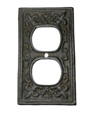 Fluer De Lis French Style Cast Iron Wall Plug Double Outlet Cover Face Plate
