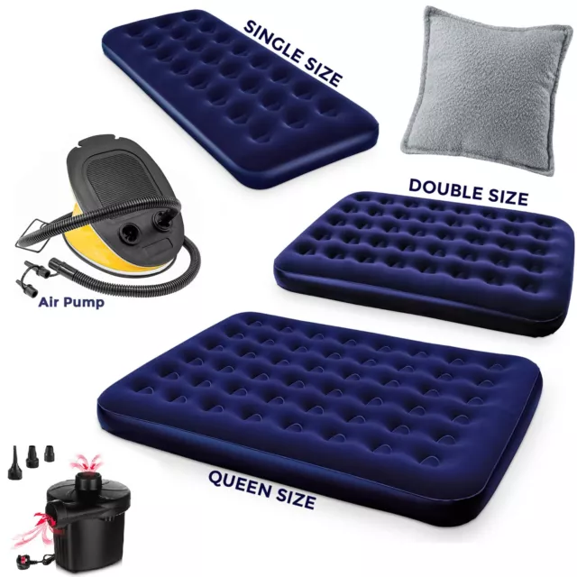 Double Single Airbed Flocked Camping Inflatable Mattress Air Bed Electric Pump