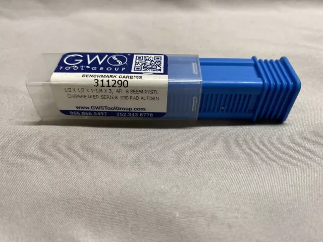 GWS Carbide Endmill 1/2" x 1/2" x 1-1/4" x 3" Chip Splitter .03 Rad, 4 Flute