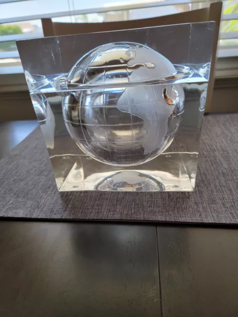 Vintage Mid-century Lucite  Globe In Cube Ice Bucket  By Alessandro Albrizzi.