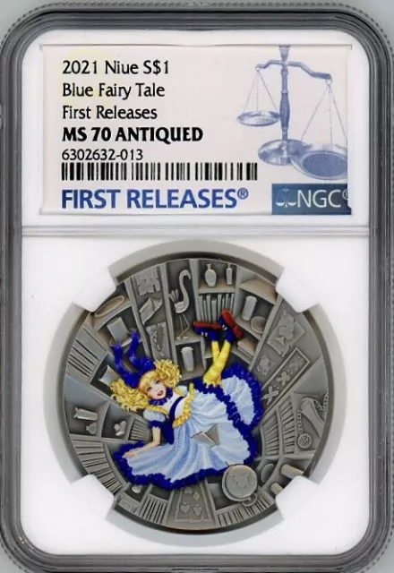 2021 Niue Alice in Wonderland BLUE FAIRY TALE 1oz Silver Coin NGC MS 70 FR