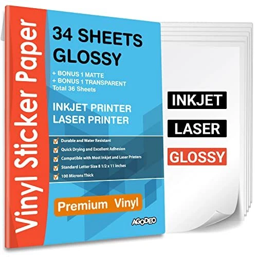PREMIUM PRINTABLE VINYL Sticker Paper for Inkjet & Laser Printer - 34