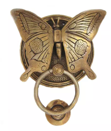 Solid pure Brass heavy BUTTERFLY Door Knocker 15 cm high, 12 cm wide bolt  B