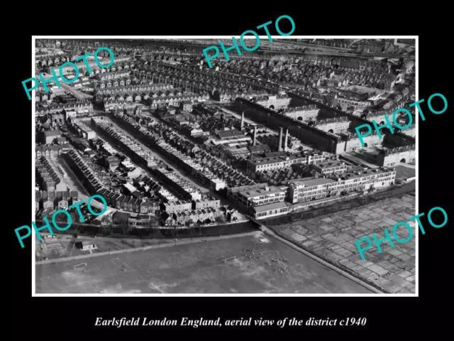 OLD LARGE HISTORIC PHOTO EARLSFIELD LONDON ENGLAND DISTRICT AERIAL VIEW c1940