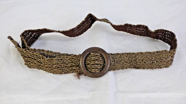 Braided Belt Woven Straw Waist Round Wooden Wide Buckle Belts Dress S M 102 cm