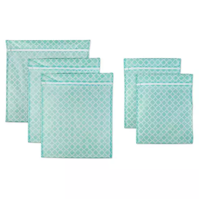 DII Modern Fabric Lattice Set G Mesh Laundry Bag in Aqua Blue (Set of 5)