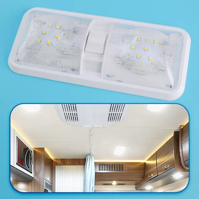 LED Double Dome Light Ceiling Fixture Light For RV Camper Trailer Marine Hot