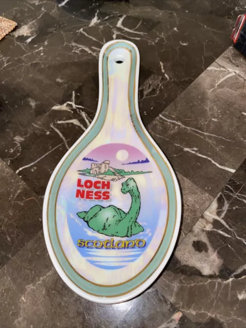Loch Ness Scotland Spoon Rest Wall Decor Ceramics Gold Trimmed 8.75"