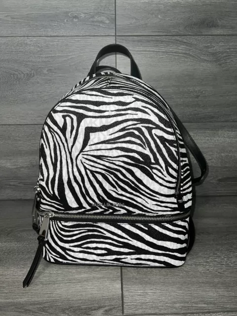 Nwt Authentic Michael Kors Rhea Zip Zebra Print Medium Backpack-$328