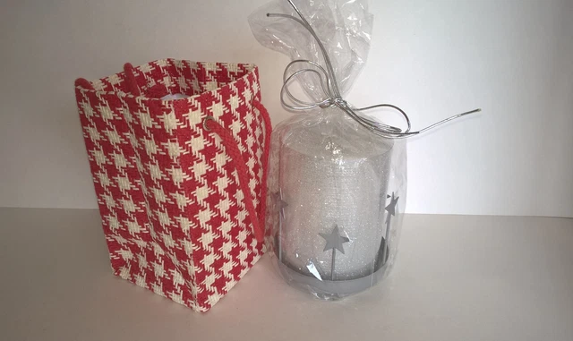 Navidad Año Nuevo Plata Brillo Vela con Soporte para Estrellas y Bolsa de Regalo Costo Plus