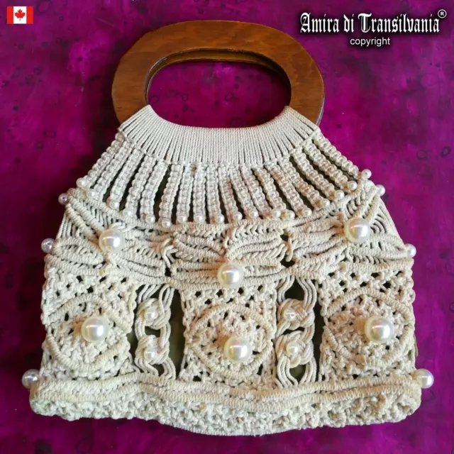 woman bag original accessories shoulder strap hand handle satchel macrame pearl