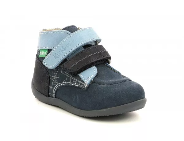 Kickers Bonkro-2 Scarpe Bambino Primi Passi in Vera Pelle Marine Bleu Graphic 2