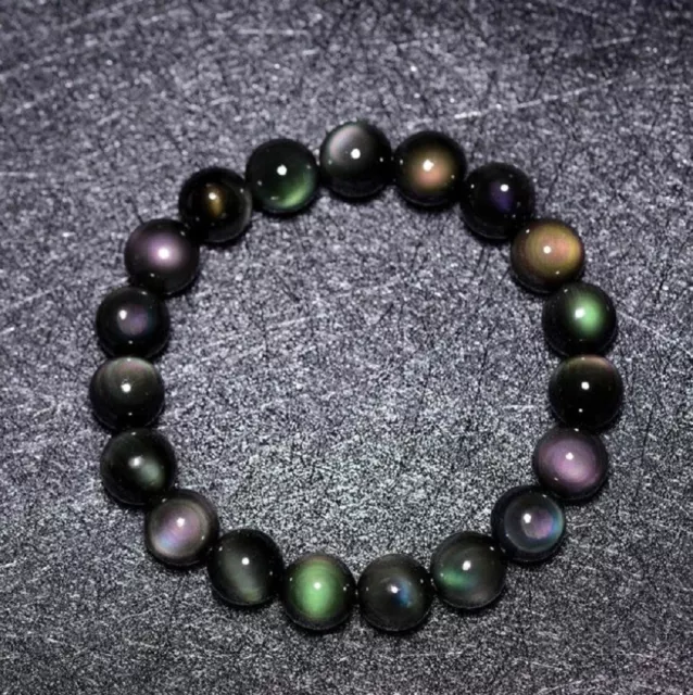 Natural 10mm Rainbow Obsidian Gemstone Beaded Bracelet for Inspiration Love Heal