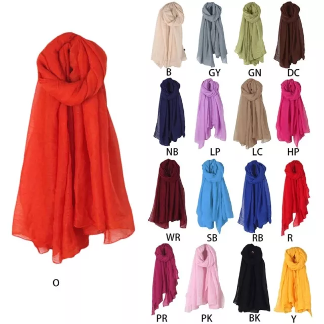 Womens Solid Color Scarfs Large Sheer Wrap Shawl Cotton Linen Headscarf Hijab