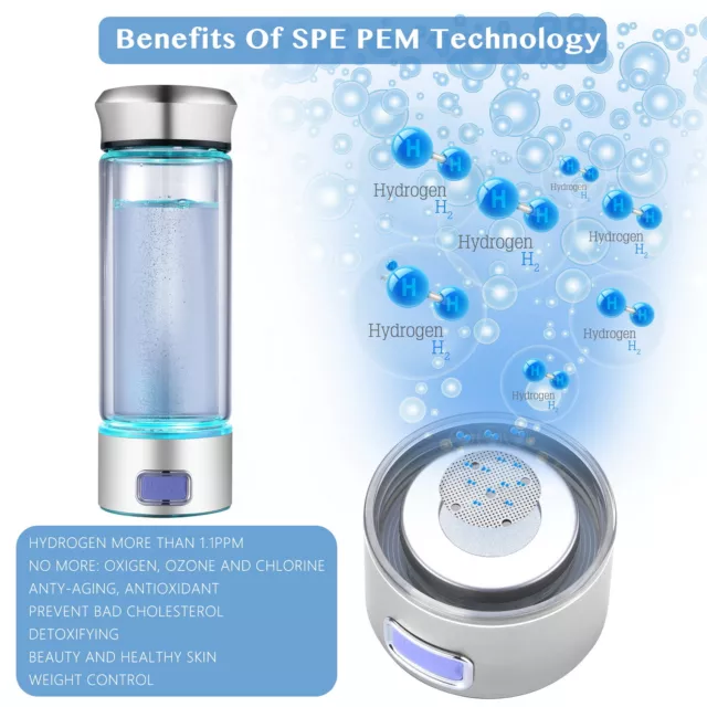 LevelUpWay - New Model - Glass Hydrogen Generator Water Bottle SPE PEM 3