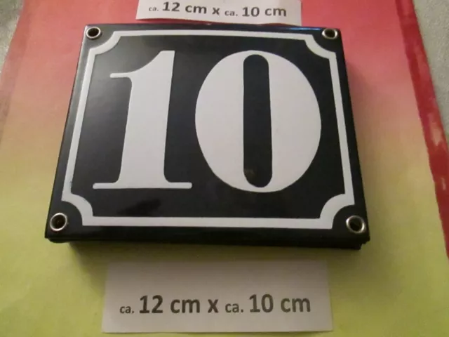 Número de casa esmalte no 10 número blanco sobre fondo azul 12 cm x 10 cm