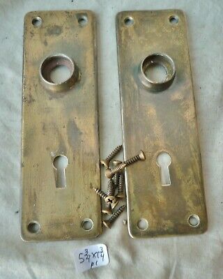 Door Knob Back Plates (pr) Old Patina Brass Plated Mission 5 3/4"h x 1 3/4"w
