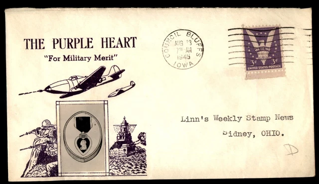 MAYFAIRSTAMPS US 1945 Iowa Patriotic Purple Heart for Military Merit ...
