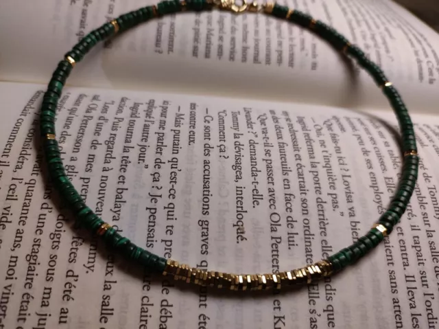 Superbe Collier En Malachite Et Hématites, Fermoir Plaqué Or 18 Carats - Neuf Avec étiquettes