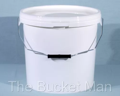 20 L Ltr Litre White Plastic Bucket Container with Lid & Metal Handle FoodSafe