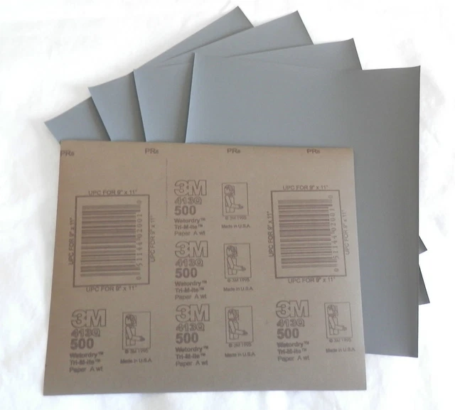 (5) NEW Sheets of 3M 413Q Wetordry Tri-M-ite 500A, 9" x 11", -02001  hs