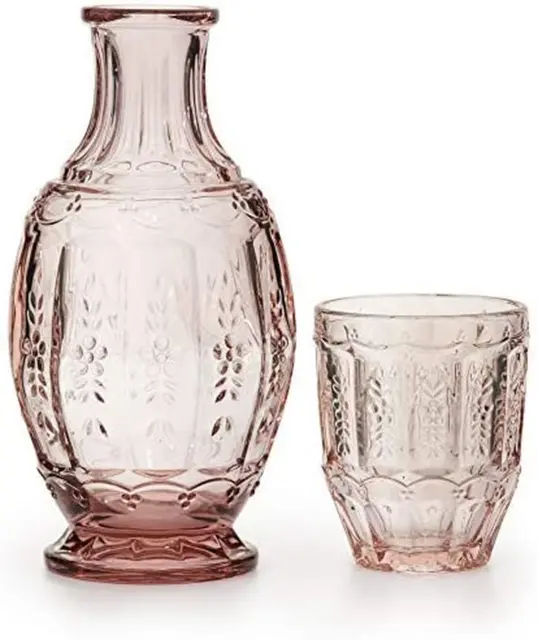 Pink/Purple Vintage Bedside Night Carafe Set with Glass Tumbler Perfect F