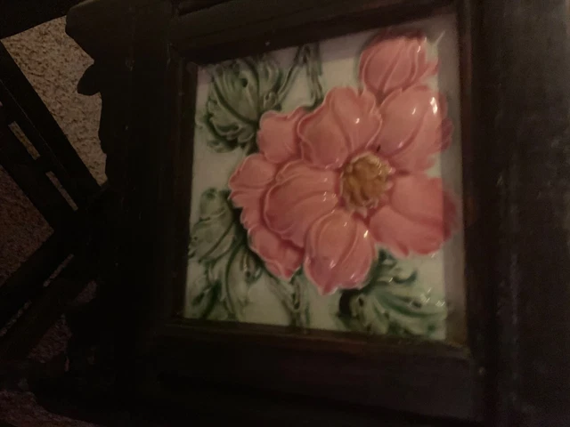 Rare Ceramic Flower Art Tile Porcelain Vintage Art Japan