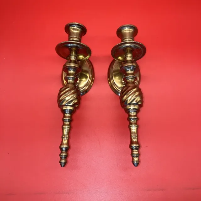 A Vintage Matching Pair of Brass Candle Wall Sconces 10 Inches Tall READ DSCRPTN