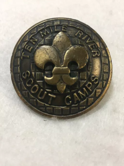 (mr8) Boy Scouts - Ten Mile River Scout Camps - heavy brass neckerchief slide