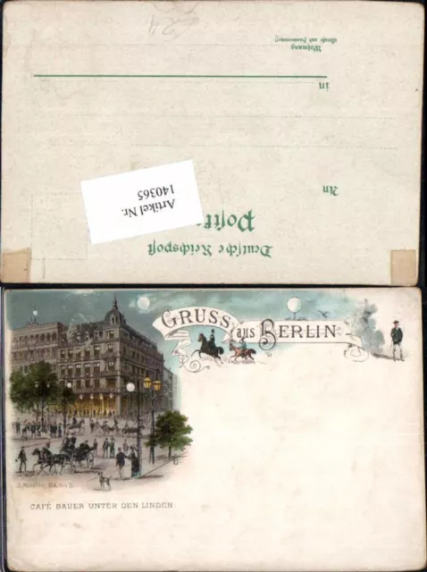 140365,Litho Gruss aus Berlin Cafe Bauer Unter den Linden