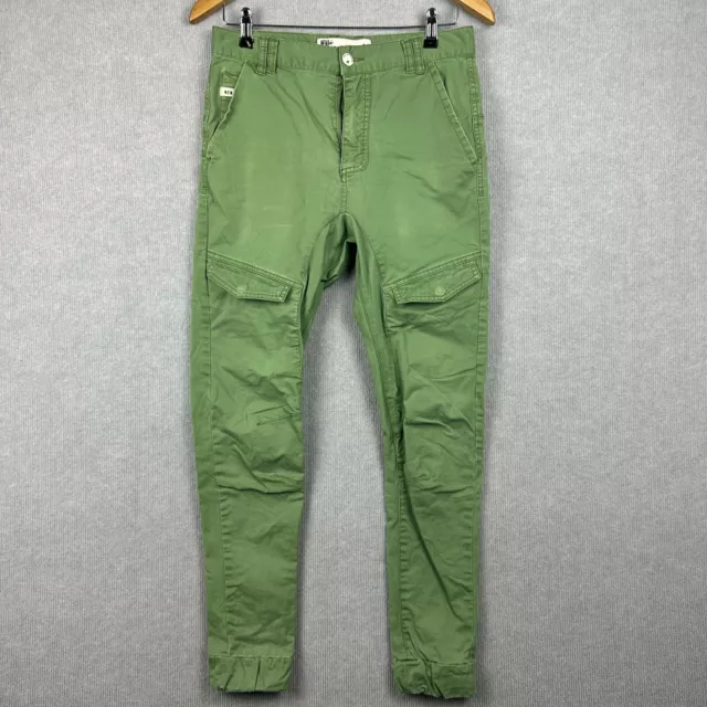 Nena Pasadena Jeans Mens Size 30 W30xL28 Green Cargo Jogger Cuffed Ankle Zip Fly