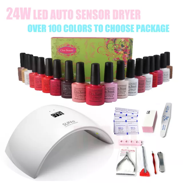 Sun9c 24W LED Auto Lamp Clou Beaute UV Gelish Kit Set Gel Nail Polish Soak Off