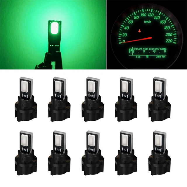 10pcs T5 Green 5630 LED Instrument Gauge Cluster Dash Light Bulbs W/ Sockets