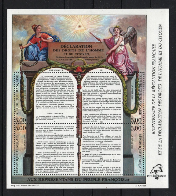 FRANCE BLOC FEUILLET 11c " DROITS DE L'HOMME 1989 FLUORENSCENT" NEUFxx LUXE T280