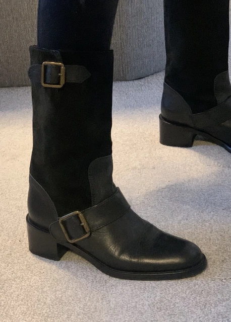 HOBBS LEATHER BOOTS UK 4.5 Eur 37.5 Womens Pre loved Pull on Biker