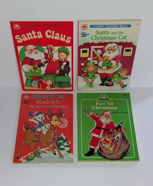 Vtg Lot of 4 Christmas Santa Coloring Books Xmas Golden Merrigold 80s 90s New
