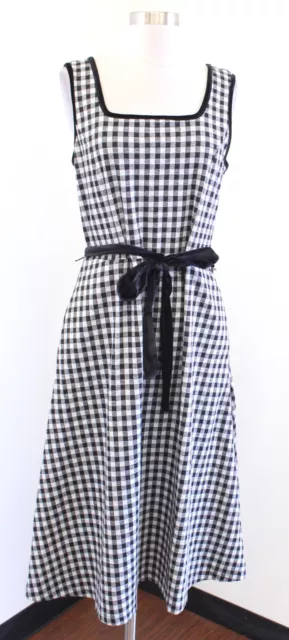 Vestido Draper James Srsvp Negro Blanco Gris Gingham a Cuadros Terciopelo A Línea Mediodía Talla L