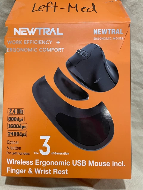 NEWTRAL LEFT HAND Medium Wireless Mouse Ergonomic USB Finger & wrist ...