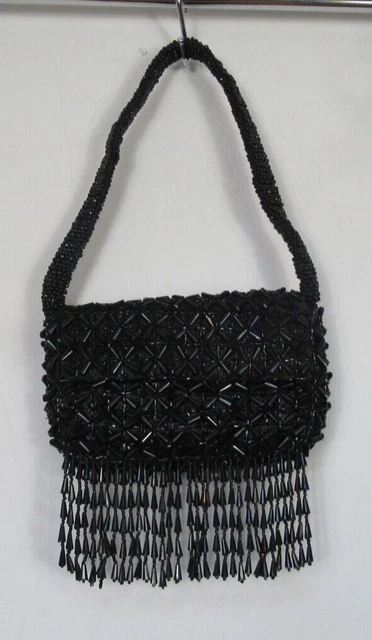 ZARA BEADED OCCASION Shoulder Bag With Fringing Black New