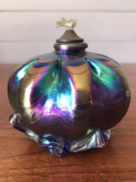 Contemporary Colin Heaney Iridescent Art Glass Oil Lamp Signed to Base 1994