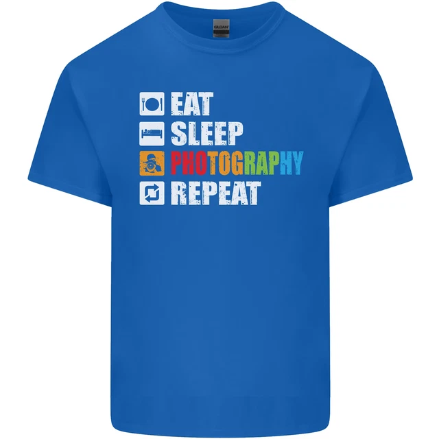 T-shirt top di cotone fotografia mangia sonno fotografo divertente da uomo 3