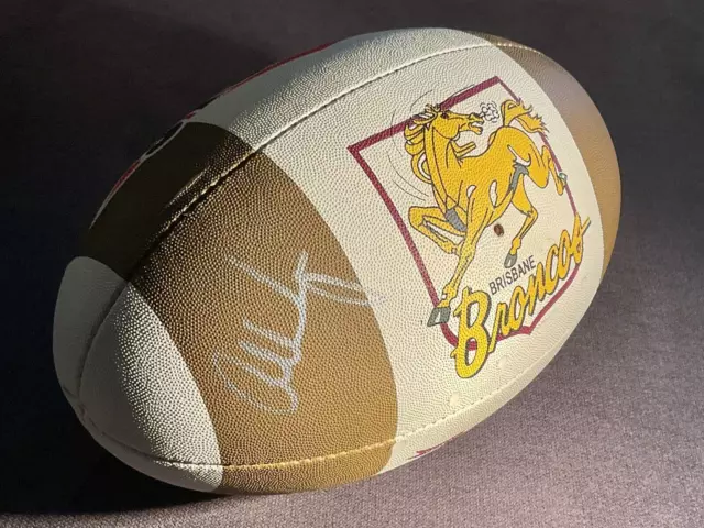 RETRO Brisbane BRONCOS 25yr Autographed FOOTBALL Allan LANGER 88' Logo STEEDEN