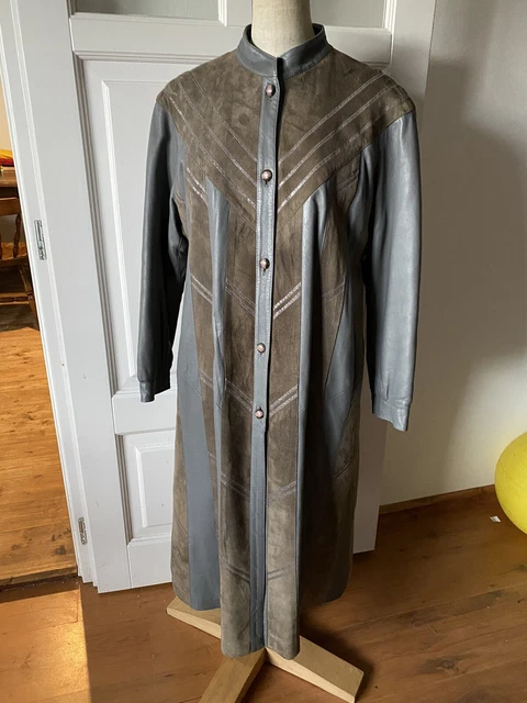 Giacca Vintage maxi modello norma pelle larga 22 pollici Grigio Pannelli Cachi anni 70