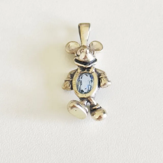 Vintage Disney 925 Sterling Silver Mickey Mouse Blue CZ Pendant