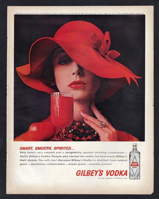 1961 GILBEY'S VODKA Print Ad "Smart, Smooth, Spirited drinking companion"