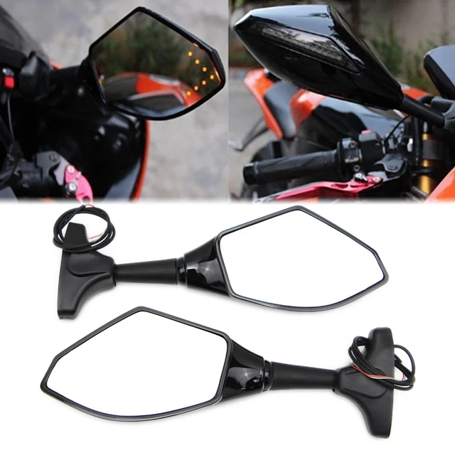 Qiilu Rétroviseurs de moto, rétroviseurs latéraux à LED avec indicateur de direction de clignotant pour moto de guidon 10mm